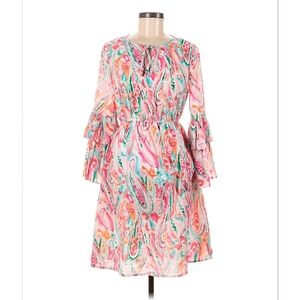 Size 12 women's Kate & Lily bright paisley dress with double bell sleeves-NWT